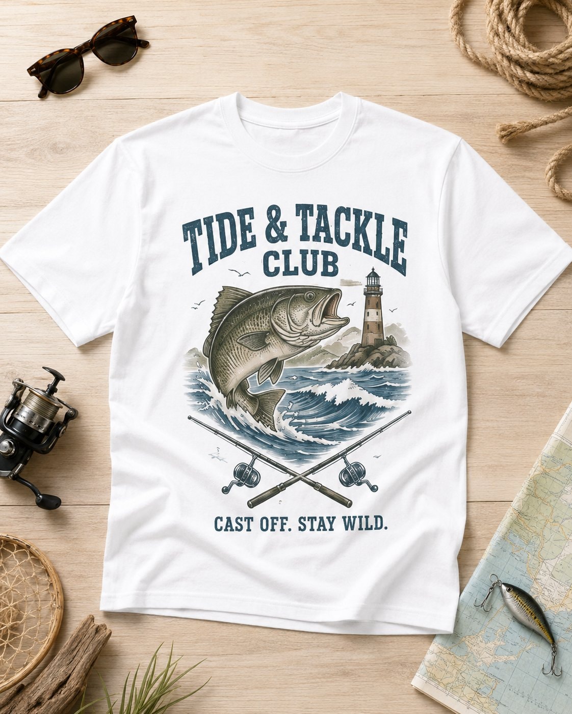 Tide & Tackle Club Men's T-Shirt-White-4