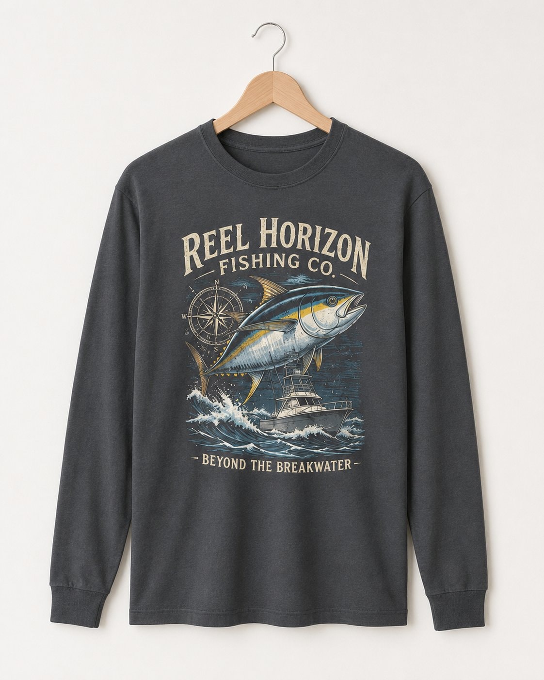 Reel Horizon Fishing Co. Men's Long Sleeve Shirt-Charcoal-3